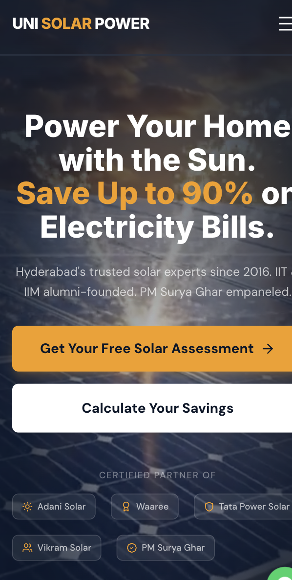 Unisolar Power — optimised mobile experience after rebuild