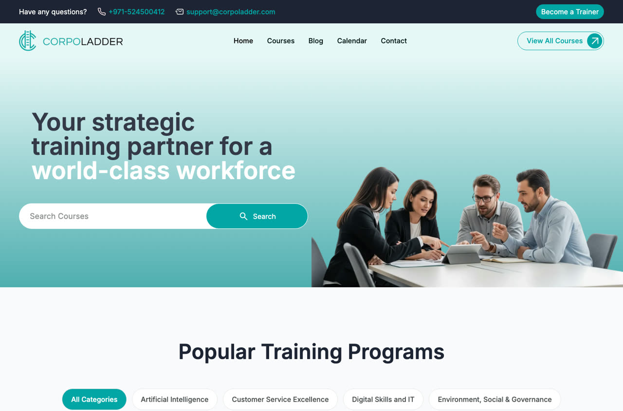 Corpoladder — live homepage with course search